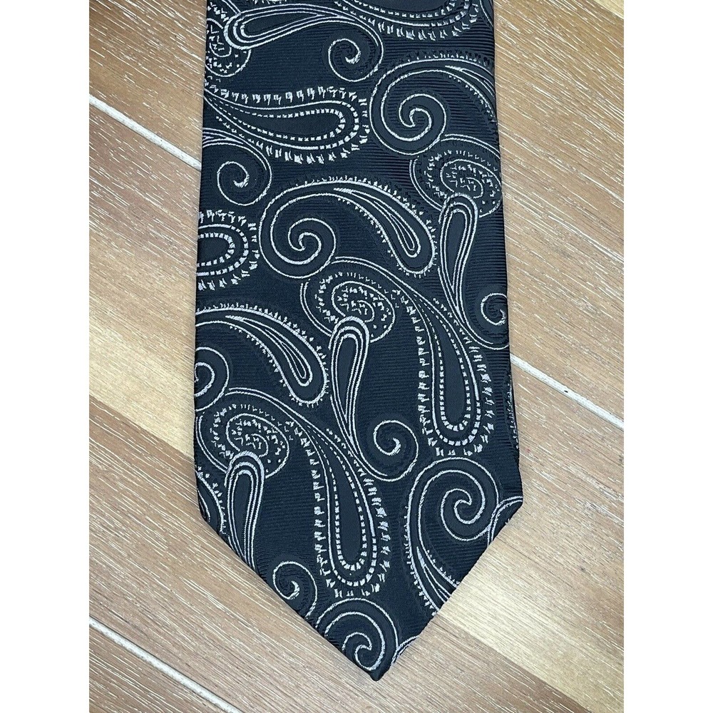 Adolfo Tie Black Gray Paisley Silk